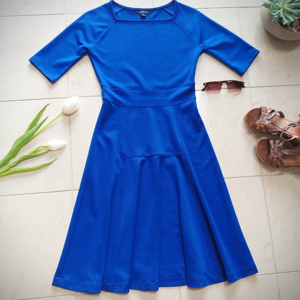👗Royal Blue A-line Dress Square Neck Modest